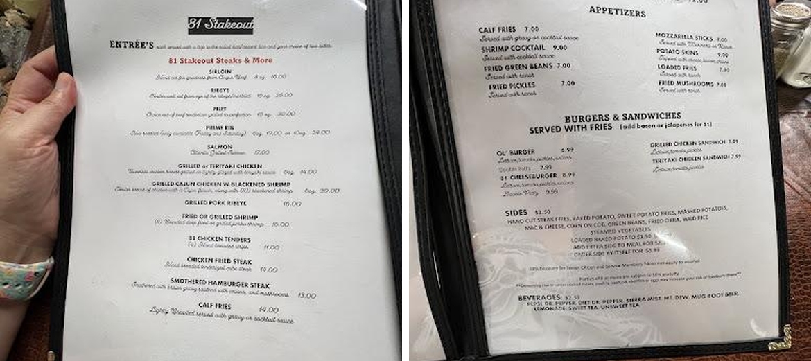 81 Stakeout Menu
